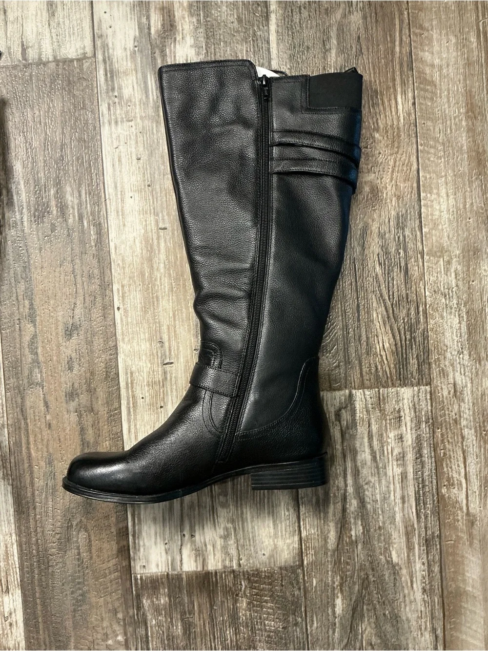 Naturalizer Black Leather Knee High Buckle Boot Size 8.5W Wide Calf